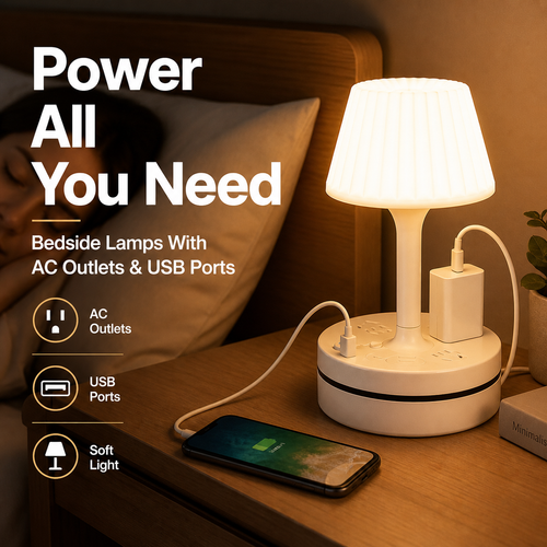 ⚡⚡⚡LAST 44 PCS LEFT!!! 💡 Bedside Lamp with AC Outlets and USB Ports