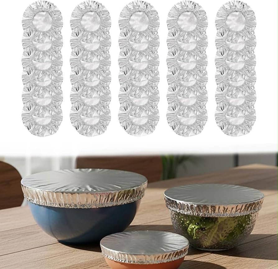 🔥Buy 1 Get 1 FREE  Reusable Elastic Aluminum Foil Food Covers (80 Pack) | Universal Fit, Heat-Resistant & Washable 🥗✨