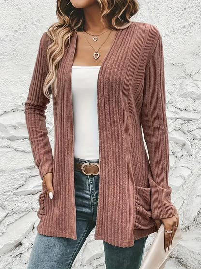 Sfrcord® Offene Strickjacke mit Rippenmuster und fester Vorderseite