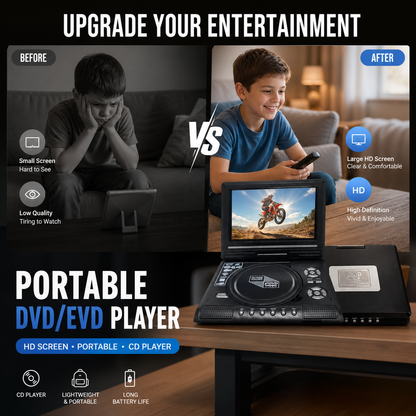✨ 7.8" HD Portable DVD Player | Rechargeable Multi-Region Media Player with Built-in Speakers for Road Trips, Kids & Travel (Supports USB/SD)