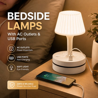 ⚡⚡⚡LAST 44 PCS LEFT!!! 💡 Bedside Lamp with AC Outlets and USB Ports