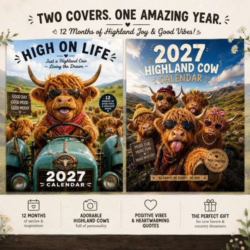 🔥2027 Funny Highland Cow Wall Calendar | A4 Hanging Calendar | Designed by Isabel Kline