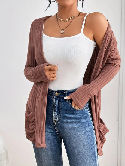 Sfrcord® Offene Strickjacke mit Rippenmuster und fester Vorderseite