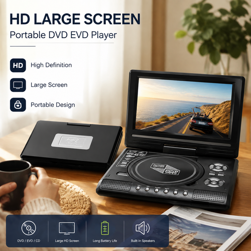 ✨ 7.8" HD Portable DVD Player | Rechargeable Multi-Region Media Player with Built-in Speakers for Road Trips, Kids & Travel (Supports USB/SD)