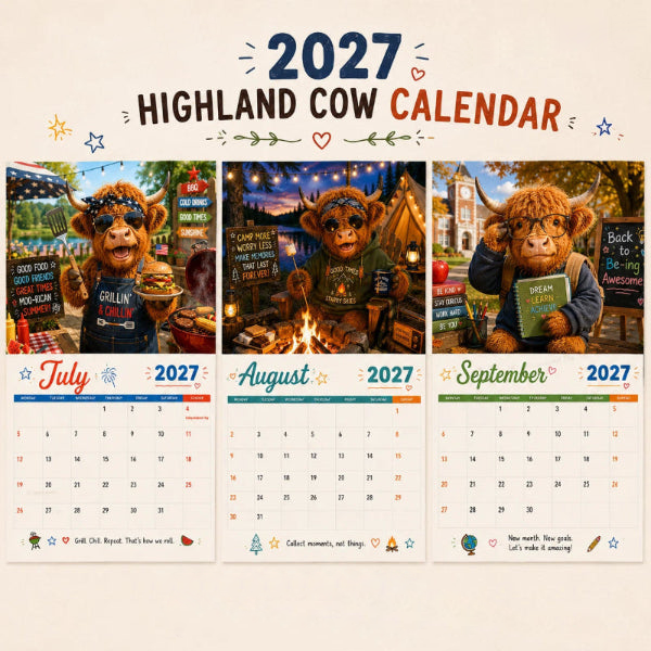 🔥2027 Funny Highland Cow Wall Calendar | A4 Hanging Calendar | Designed by Isabel Kline
