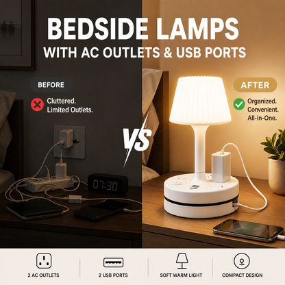 ⚡⚡⚡LAST 44 PCS LEFT!!! 💡 Bedside Lamp with AC Outlets and USB Ports