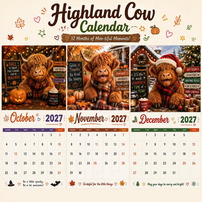 🔥2027 Funny Highland Cow Wall Calendar | A4 Hanging Calendar | Designed by Isabel Kline