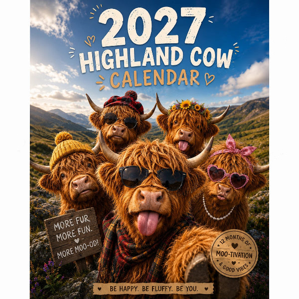 🔥2027 Funny Highland Cow Wall Calendar | A4 Hanging Calendar | Designed by Isabel Kline