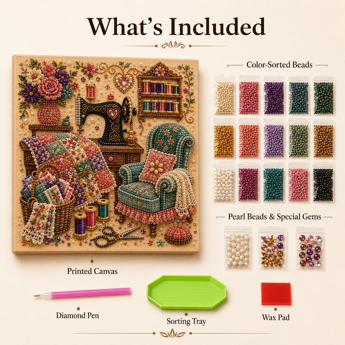 Diamond painting kit contents