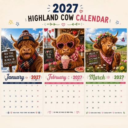 🔥2027 Funny Highland Cow Wall Calendar | A4 Hanging Calendar | Designed by Isabel Kline