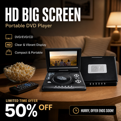 ✨ 7.8" HD Portable DVD Player | Rechargeable Multi-Region Media Player with Built-in Speakers for Road Trips, Kids & Travel (Supports USB/SD)