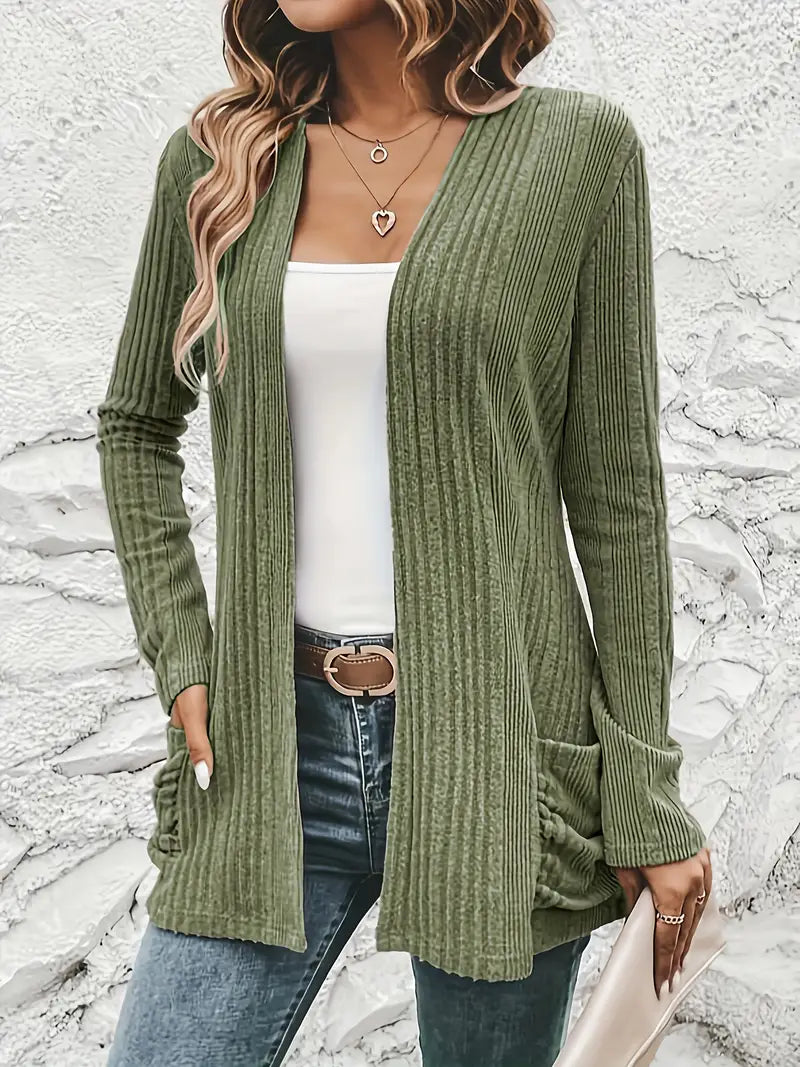 Sfrcord® Offene Strickjacke mit Rippenmuster und fester Vorderseite