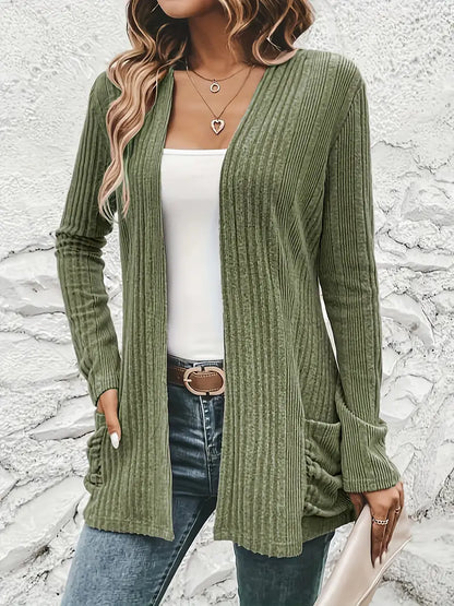 Sfrcord® Offene Strickjacke mit Rippenmuster und fester Vorderseite