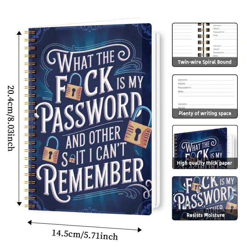 🔥Funny Password Notebook - Spiral Bound with Lock Icons & Funny Security Phrases✍️