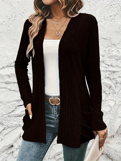 Sfrcord® Offene Strickjacke mit Rippenmuster und fester Vorderseite