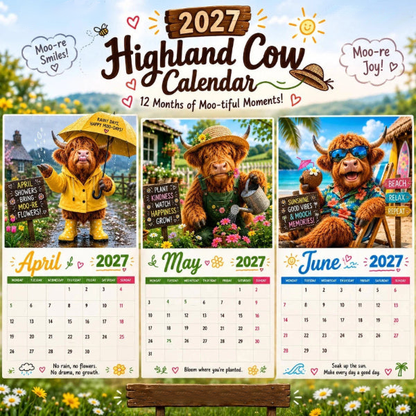 🔥2027 Funny Highland Cow Wall Calendar | A4 Hanging Calendar | Designed by Isabel Kline