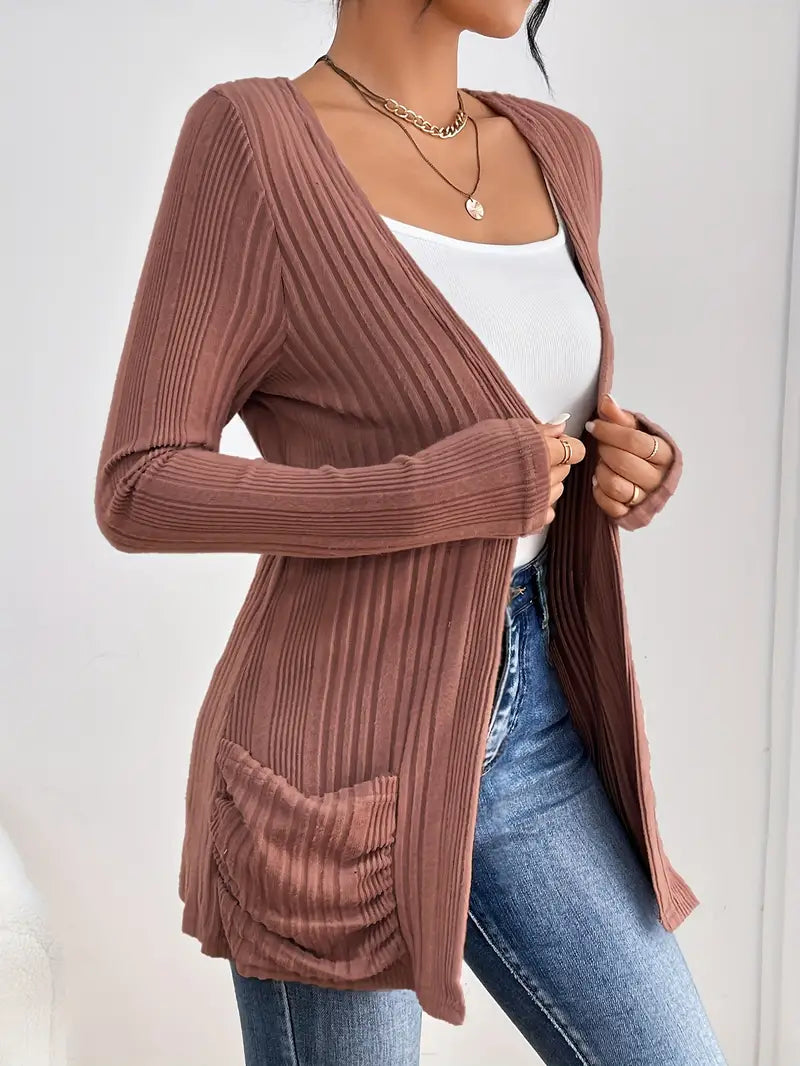 Sfrcord® Offene Strickjacke mit Rippenmuster und fester Vorderseite