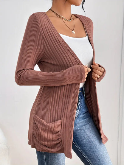 Sfrcord® Offene Strickjacke mit Rippenmuster und fester Vorderseite