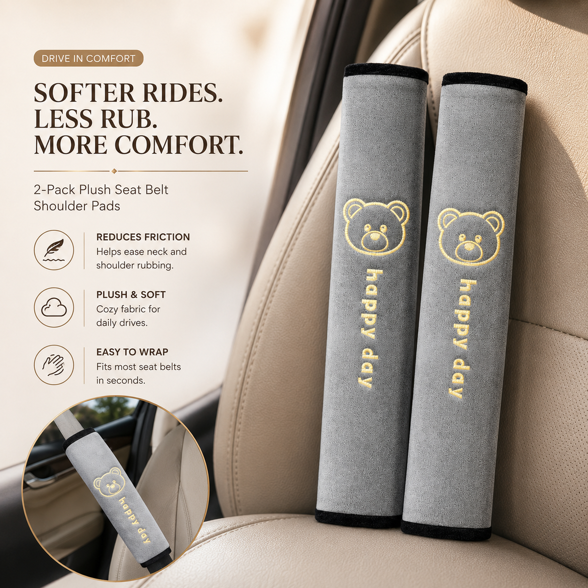 🚗Complete Your Comfort Set💗Soft Seat Belt Shoulder Pads