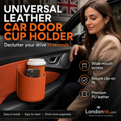 ⚡⚡⚡LAST 44 PCS LEFT!!! 🥳2026 HOT SALE🥳💞50K+ SOLD!🚗🧺 50% OFF! Leather Car Door Cup Holder – Wide‑mouth opening, easy reach for drinks & phone. Clip‑on secure fit. PU leather, tough & stylish. 🛡️✨