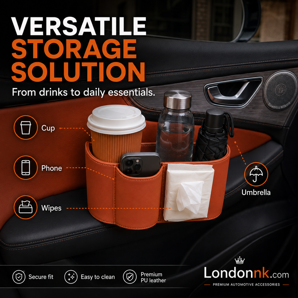 ⚡⚡⚡LAST 44 PCS LEFT!!! 🥳2026 HOT SALE🥳💞50K+ SOLD!🚗🧺 50% OFF! Leather Car Door Cup Holder – Wide‑mouth opening, easy reach for drinks & phone. Clip‑on secure fit. PU leather, tough & stylish. 🛡️✨