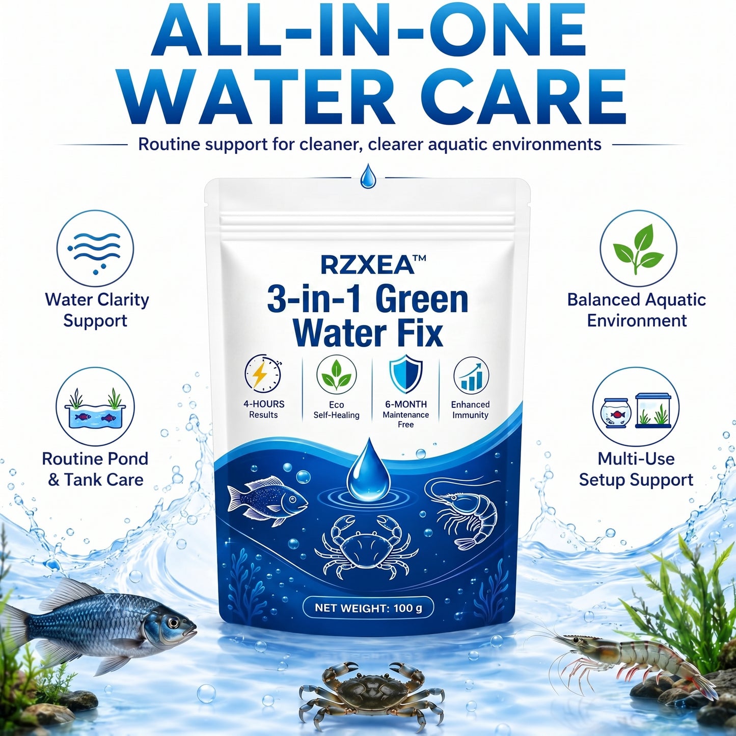 🌟 Official Store |✨ From Murky Swamp to Perfect Pond! | RZXEA™3-in-1 Green Water Fix