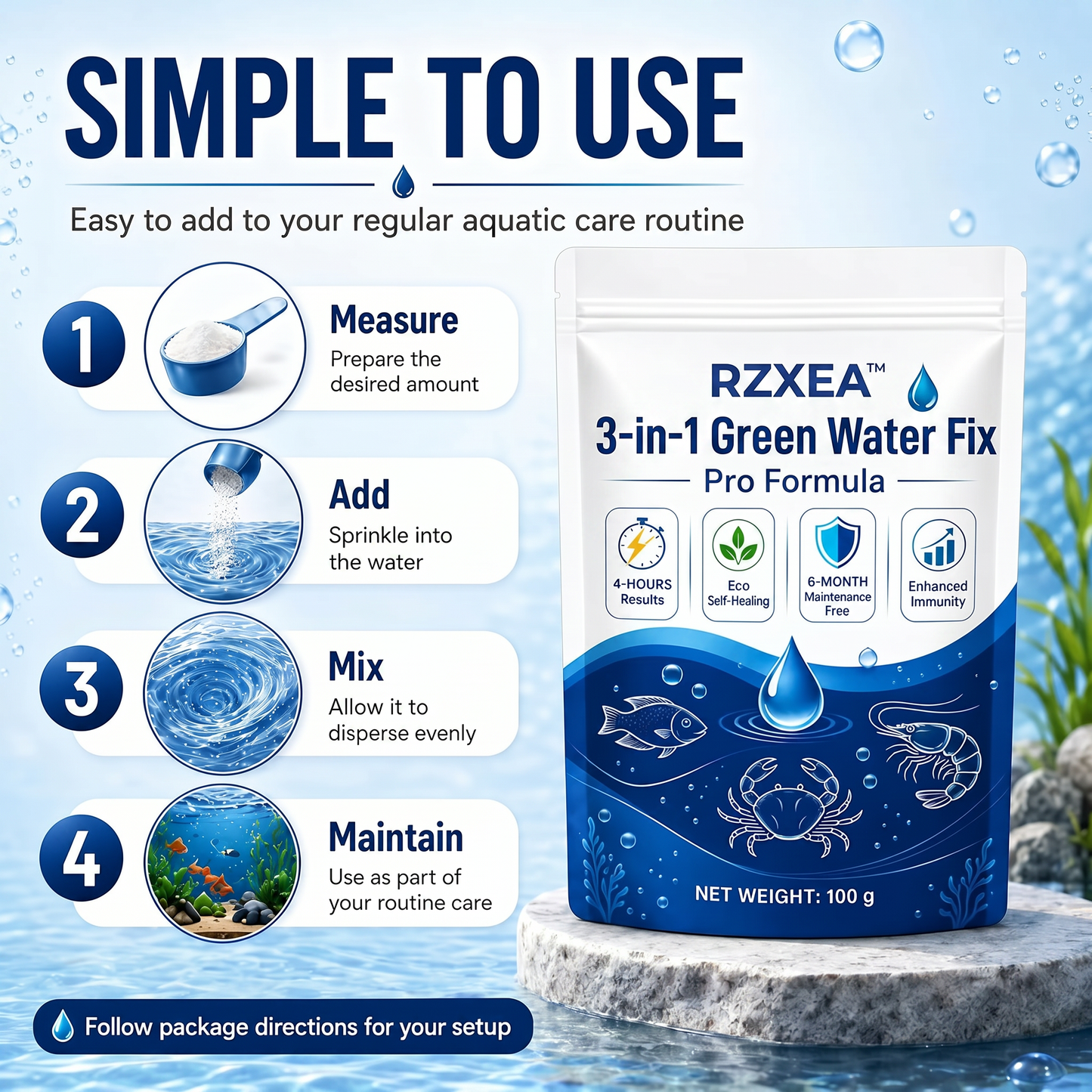 🌟 Official Store |✨ From Murky Swamp to Perfect Pond! | RZXEA™3-in-1 Green Water Fix