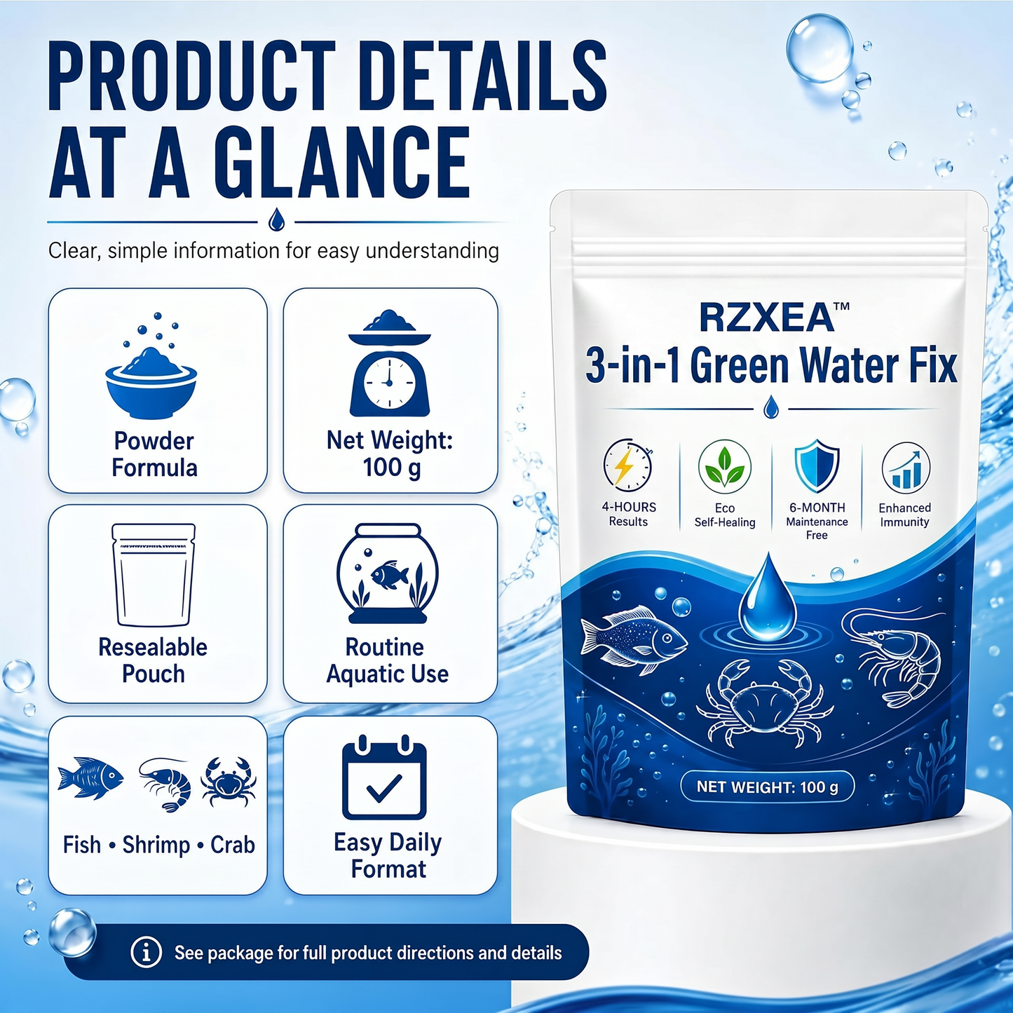 🌟 Official Store |✨ From Murky Swamp to Perfect Pond! | RZXEA™3-in-1 Green Water Fix