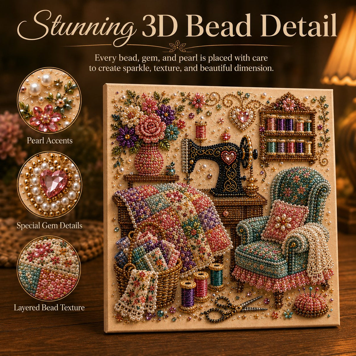 Close-up pearl accents and layered bead texture