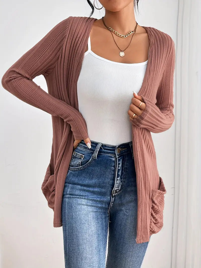 Sfrcord® Offene Strickjacke mit Rippenmuster und fester Vorderseite