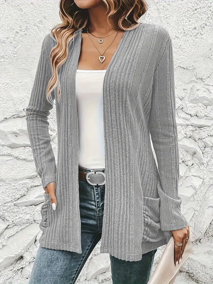 Sfrcord® Offene Strickjacke mit Rippenmuster und fester Vorderseite