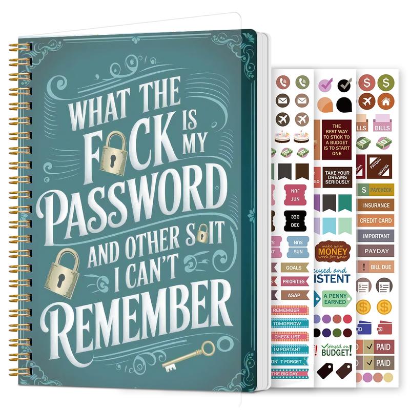 🔥Funny Password Notebook - Spiral Bound with Lock Icons & Funny Security Phrases✍️