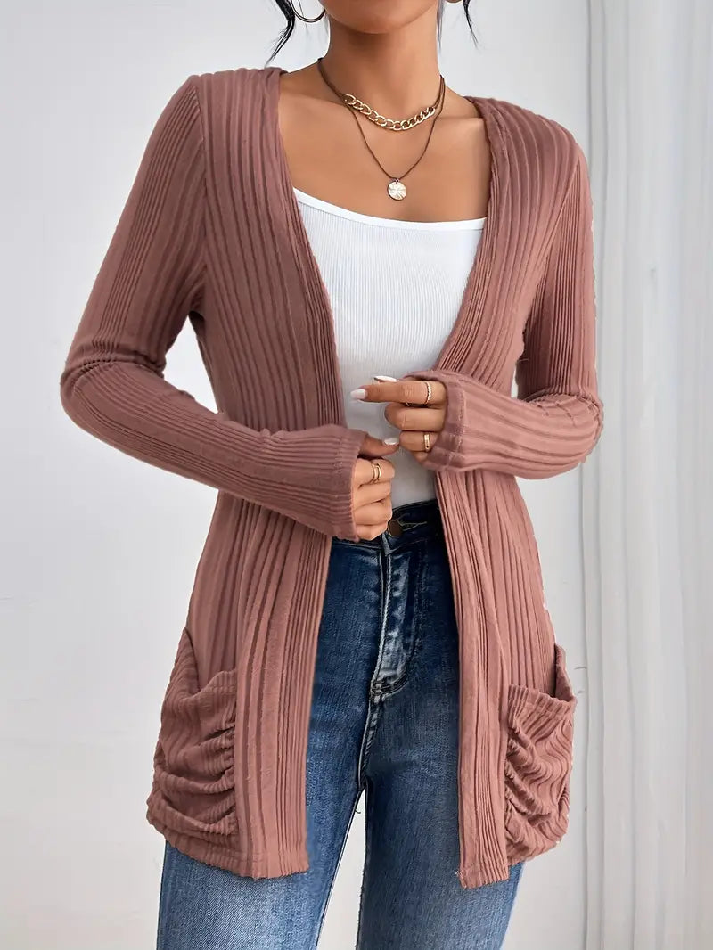 Sfrcord® Offene Strickjacke mit Rippenmuster und fester Vorderseite