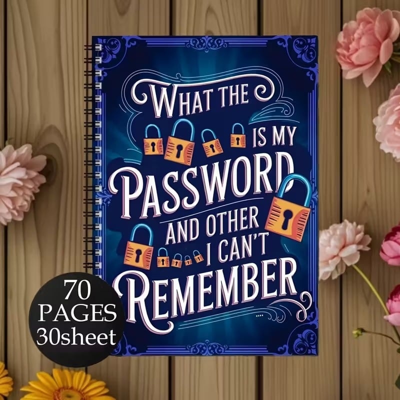 🔥Funny Password Notebook - Spiral Bound with Lock Icons & Funny Security Phrases✍️
