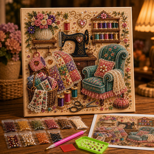 Cozy Sewing Room 3D Diamond Art Kit