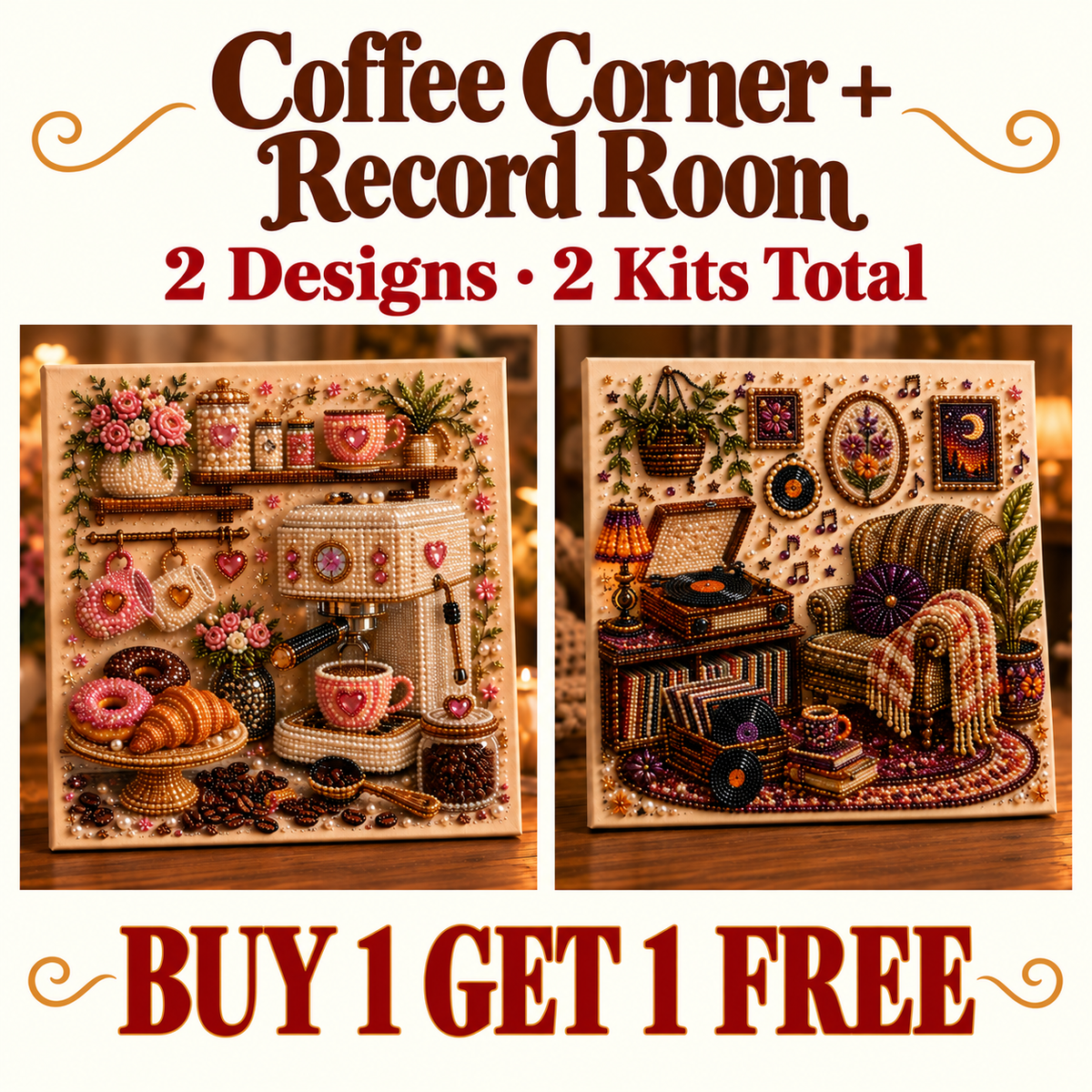 Blush Coffee Corner + Retro Record Room canvas pair