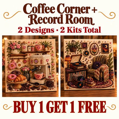 Blush Coffee Corner + Retro Record Room canvas pair