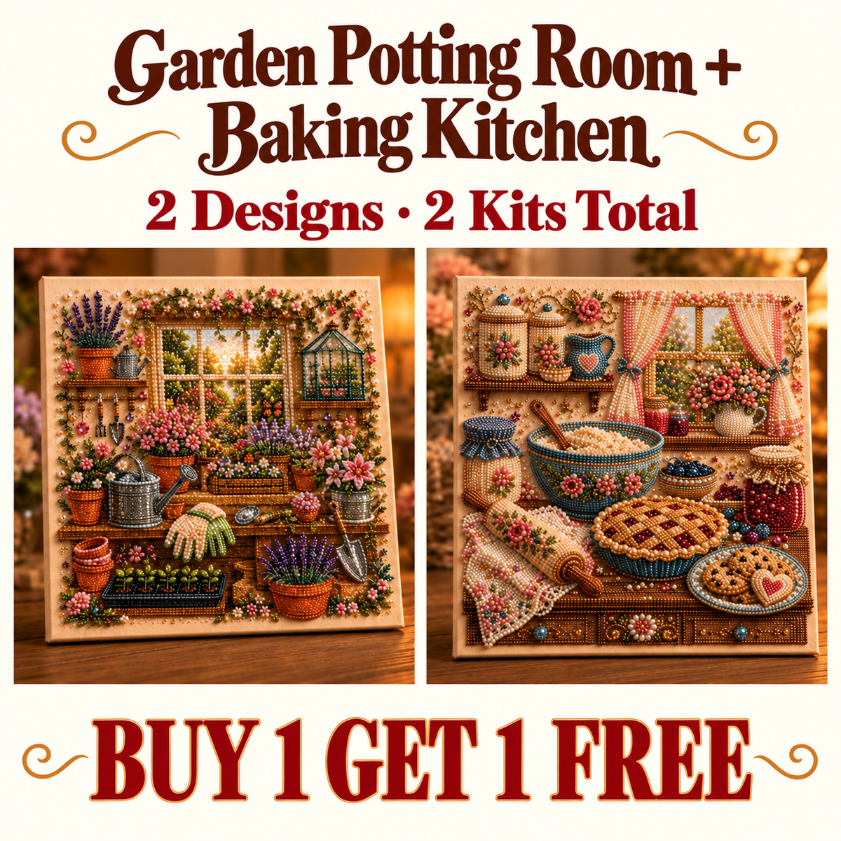 Garden Potting Room + Country Baking Kitchen canvas pair