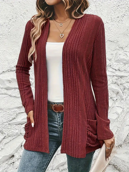 Sfrcord® Offene Strickjacke mit Rippenmuster und fester Vorderseite