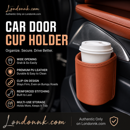 ⚡⚡⚡LAST 44 PCS LEFT!!! 🥳2026 HOT SALE🥳💞50K+ SOLD!🚗🧺 50% OFF! Leather Car Door Cup Holder – Wide‑mouth opening, easy reach for drinks & phone. Clip‑on secure fit. PU leather, tough & stylish. 🛡️✨