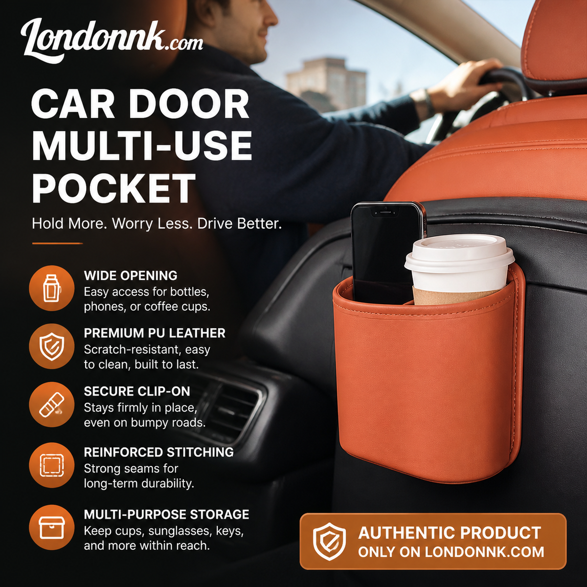 ⚡⚡⚡LAST 44 PCS LEFT!!! 🥳2026 HOT SALE🥳💞50K+ SOLD!🚗🧺 50% OFF! Leather Car Door Cup Holder – Wide‑mouth opening, easy reach for drinks & phone. Clip‑on secure fit. PU leather, tough & stylish. 🛡️✨