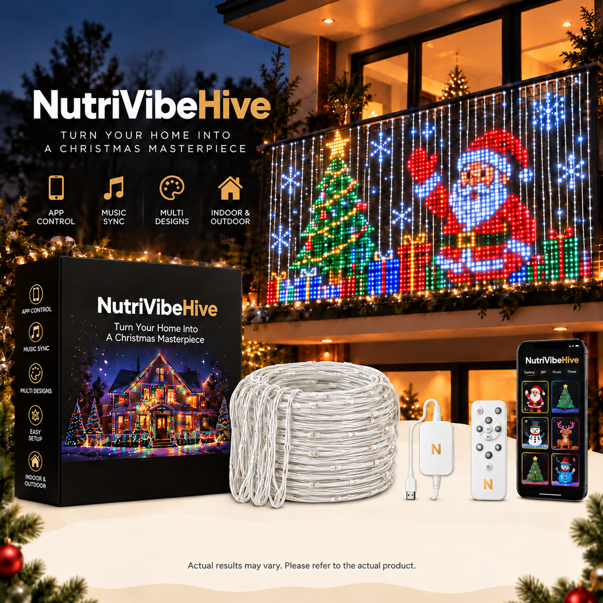 NutriVibeHive smart animated Christmas balcony lights - view 1