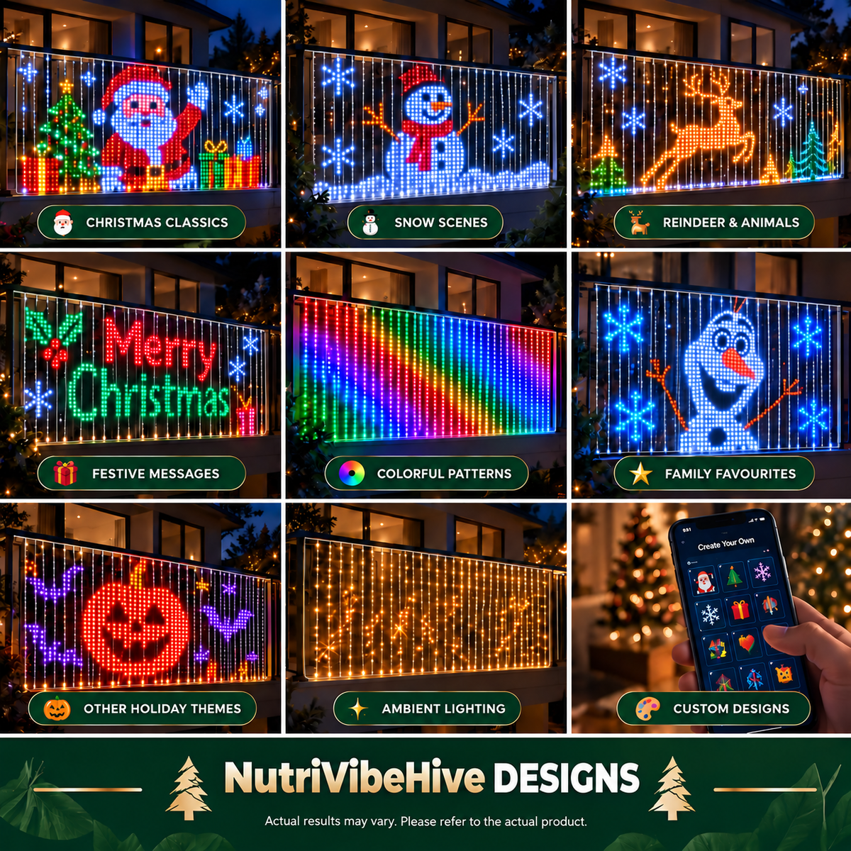NutriVibeHive animated curtain lights design examples
