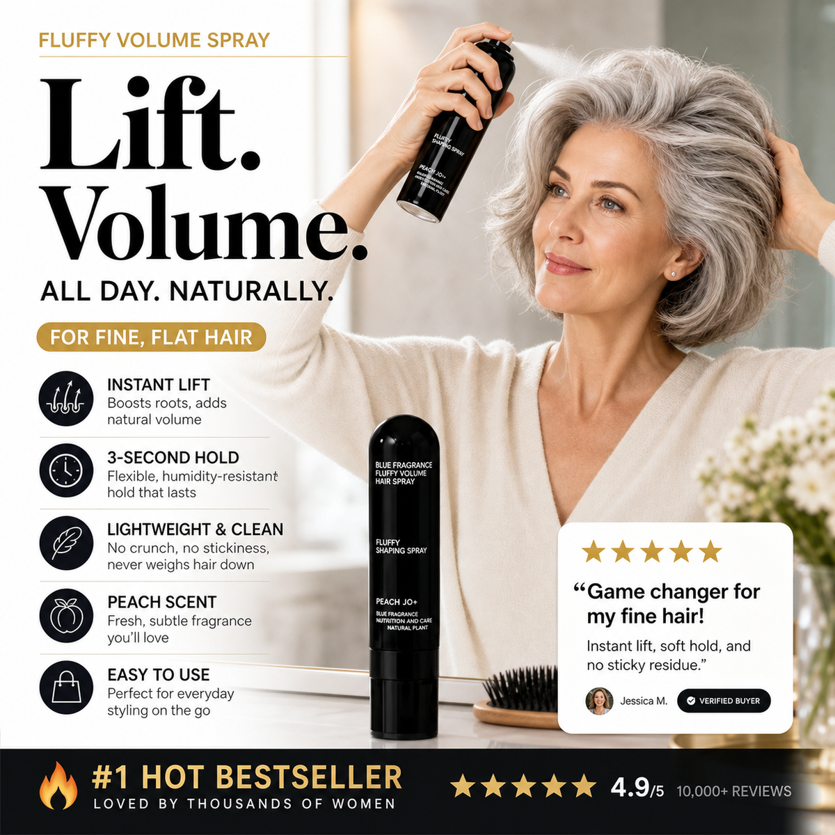 ✨ BUY 1 GET 1 FREE ✨ Fluffy Hair Shaping Spray 90ml | Instant Volume & Root Lift | Sweet Peach Scent