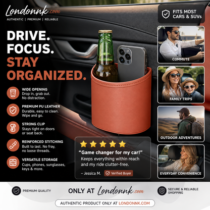 ⚡⚡⚡LAST 44 PCS LEFT!!! 🥳2026 HOT SALE🥳💞50K+ SOLD!🚗🧺 50% OFF! Leather Car Door Cup Holder – Wide‑mouth opening, easy reach for drinks & phone. Clip‑on secure fit. PU leather, tough & stylish. 🛡️✨