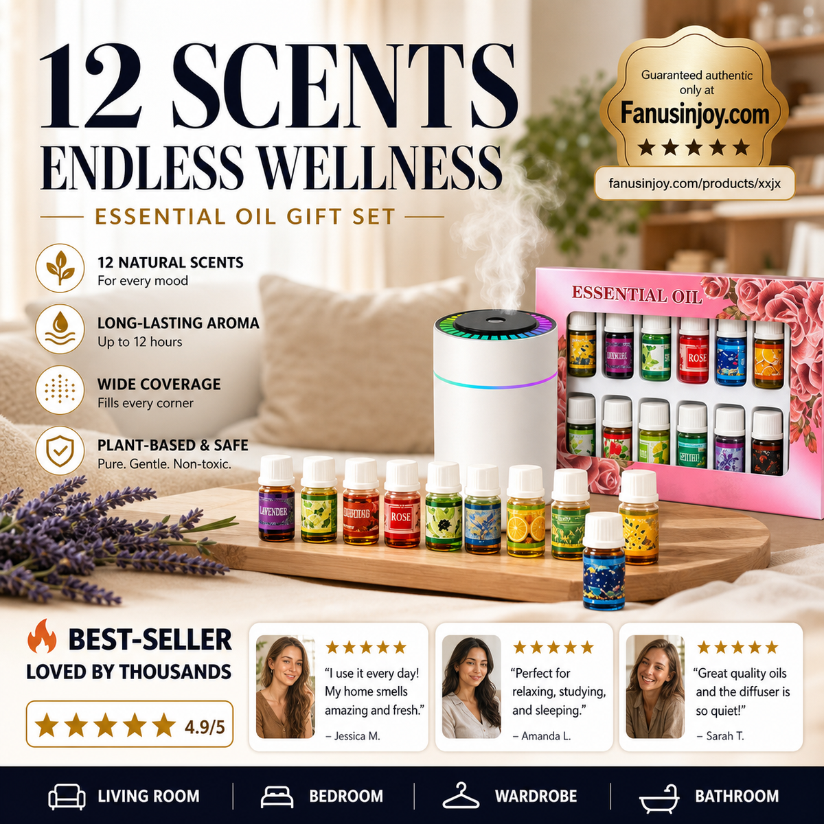 ⚡⚡⚡LAST 44 PCS LEFT!!! 🔥Limited Time 50% Off！🎁🌺The fresh scent lifts your mood！🌷12-Pack Water Soluble Essential Oils Set