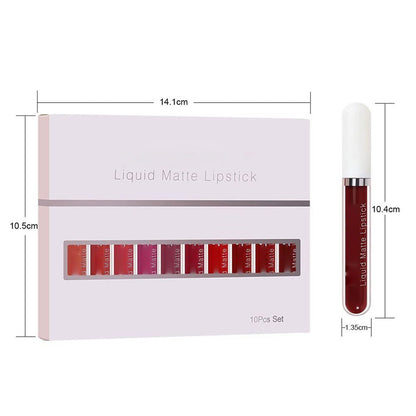 💋OUTDR™ 10Pcs Matte Waterproof Lip Gloss Set 💄