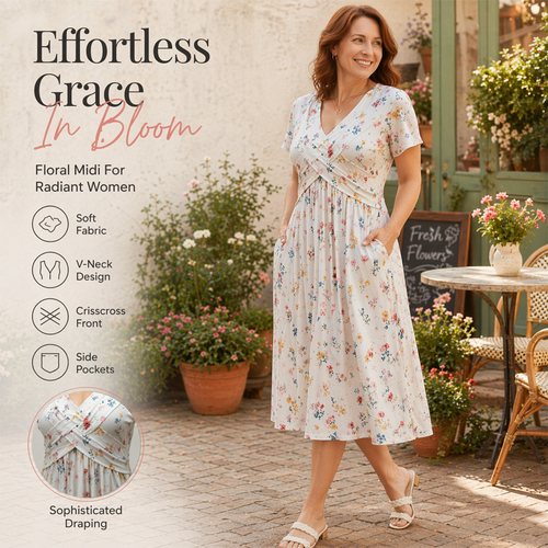 ⏰Time-Limited Special !!🌿Women's V-Neck Floral Print Dress with Twist Waist