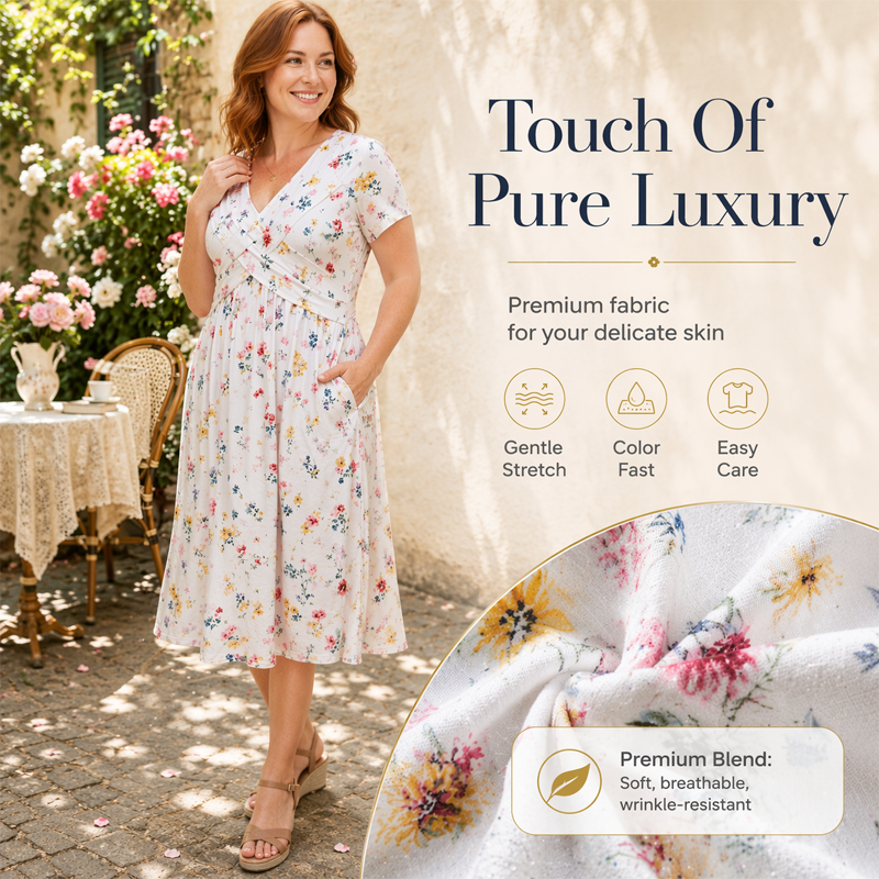 ⏰Time-Limited Special !!🌿Women's V-Neck Floral Print Dress with Twist Waist