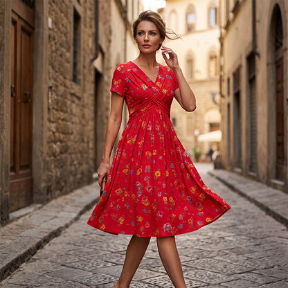 ⏰Time-Limited Special !!🌿Women's V-Neck Floral Print Dress with Twist Waist